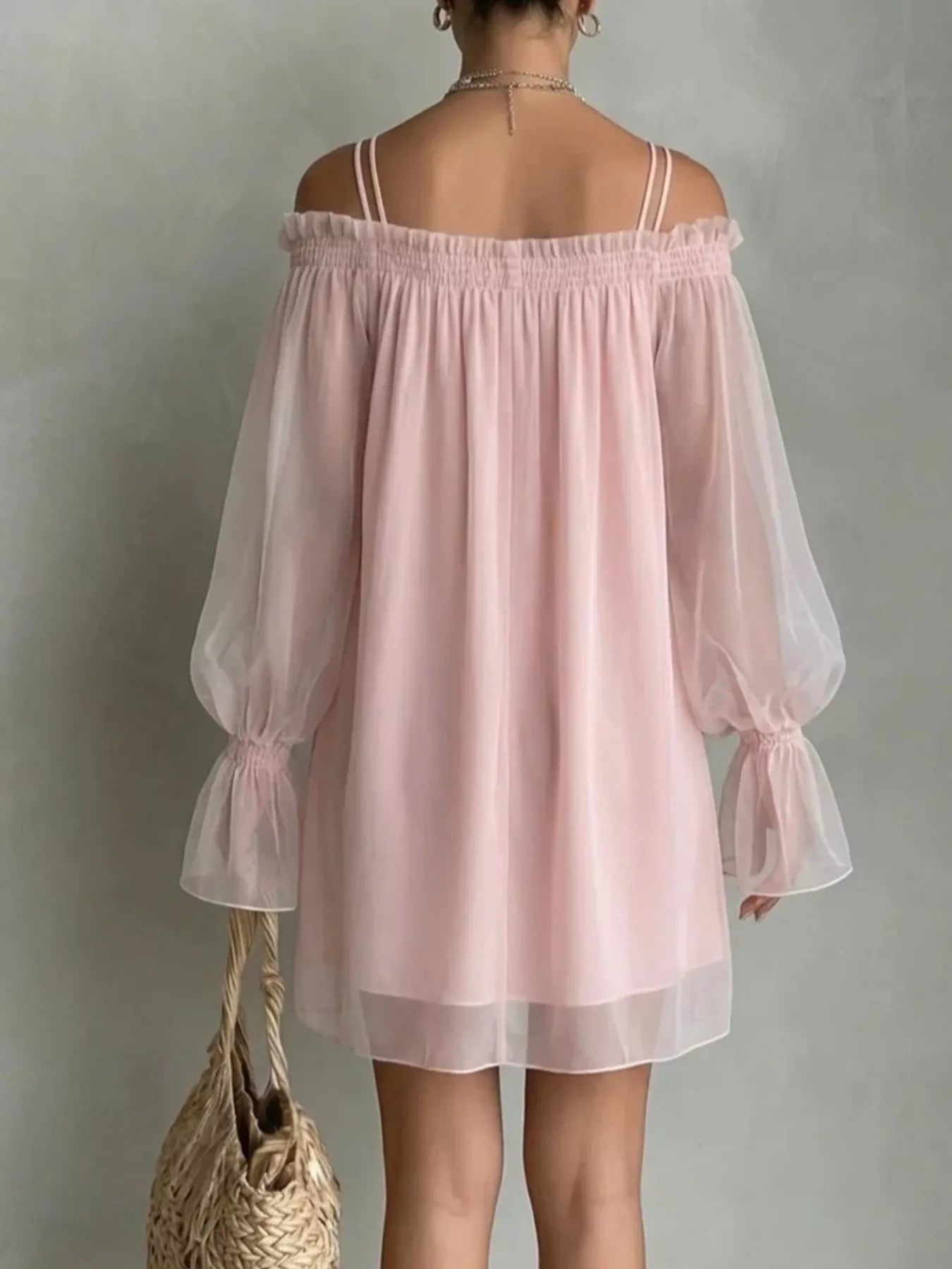 Off-Shoulder Sheer-Sleeve Mini Dress - product view 2
