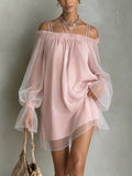 Off-Shoulder Sheer-Sleeve Mini Dress - product view 1