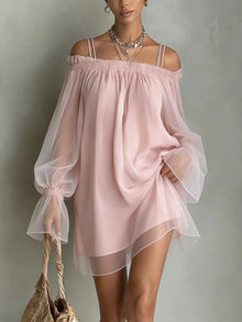 Off-Shoulder Sheer-Sleeve Mini Dress