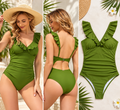 Olive Green Ruffle One-Piece Swimsuit Olive Green / S