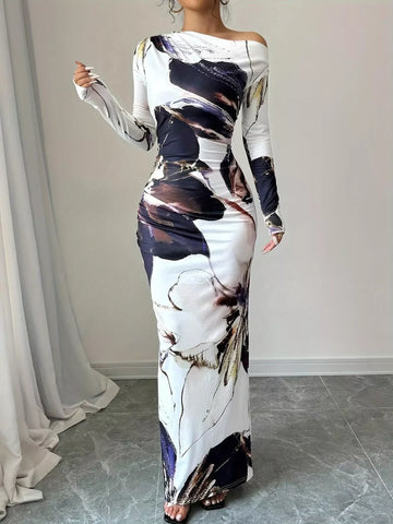 One Shoulder Maxi Dress White / S
