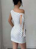 One-Shoulder Polka Dot Bodycon Mini Dress
