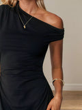 One-Shoulder Ruched Bodycon Mini Dress