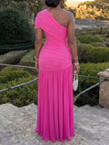 One-Shoulder Ruched High-Slit Maxi Dress
