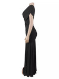 One-Shoulder Ruched High-Slit Maxi Dress