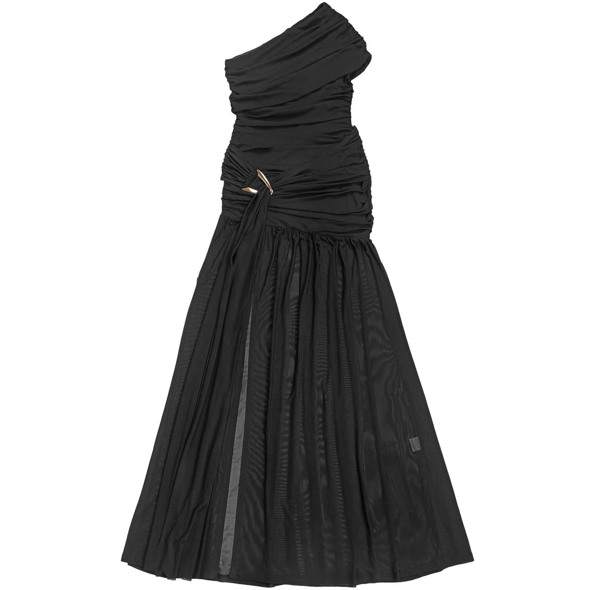 One-Shoulder Ruched High-Slit Maxi Dress