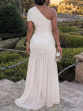 One-Shoulder Ruched High-Slit Maxi Dress