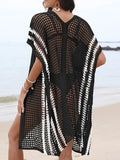 Open Front Contrast Openwork Cover-Up