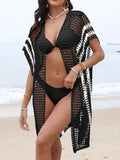Open Front Contrast Openwork Cover-Up Black / One Size