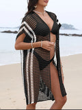 Open Front Contrast Openwork Cover-Up