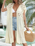 Open Front Short Sleeve Openwork Cover-Up