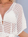 Open Front Tied Openwork Cover-Up