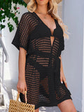 Open Front Tied Openwork Cover-Up