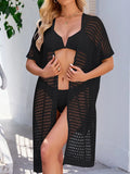 Open Front Tied Openwork Cover-Up Black / One Size