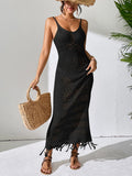Openwork Scoop Neck Cover-Up Dress Black / S