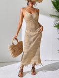 Openwork Scoop Neck Cover-Up Dress Camel / S