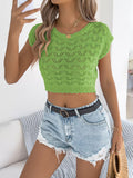 Openwork Cap Sleeve Sweater Top Green / S