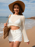 Openwork Long Sleeve Swim Cover-Up
