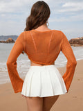 Openwork Long Sleeve Swim Cover-Up
