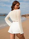 Openwork Long Sleeve Swim Cover-Up