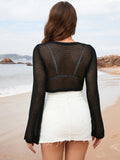 Openwork Long Sleeve Swim Cover-Up