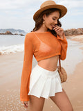 Openwork Long Sleeve Swim Cover-Up