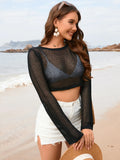 Openwork Long Sleeve Swim Cover-Up