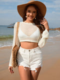 Openwork Long Sleeve Swim Cover-Up White / S