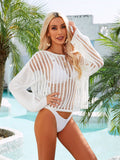 Long Sleeve Round Neck Openwork Swim Cover-Up