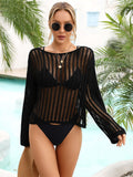 Long Sleeve Round Neck Openwork Swim Cover-Up