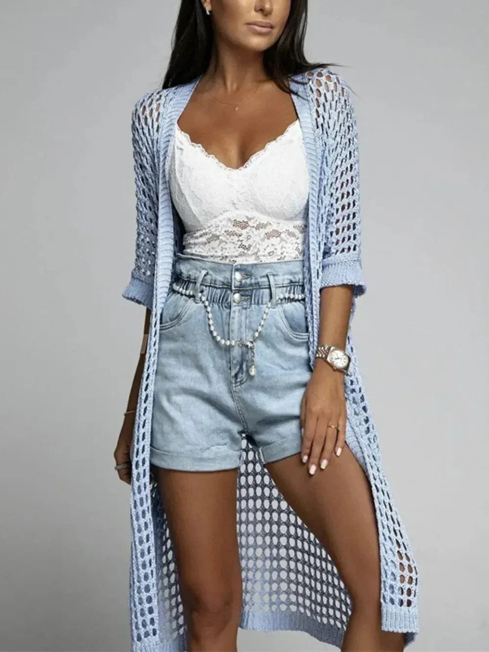 Women’s Open Front Beach Cover Ups Light Blue / S