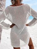 Openwork Tie-Neck Long Sleeve Cover-Up