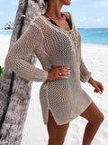 Openwork Tie-Neck Long Sleeve Cover-Up