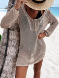 Openwork Tie-Neck Long Sleeve Cover-Up