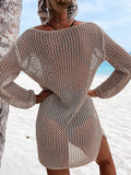 Openwork Tie-Neck Long Sleeve Cover-Up