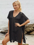 Openwork V-Neck Slit Cover-Up Black / One Size