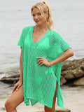 Openwork V-Neck Slit Cover-Up Neon Green / One Size