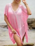 Openwork V-Neck Slit Cover-Up Pink / One Size