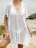 Openwork V-Neck Slit Cover-Up White / One Size