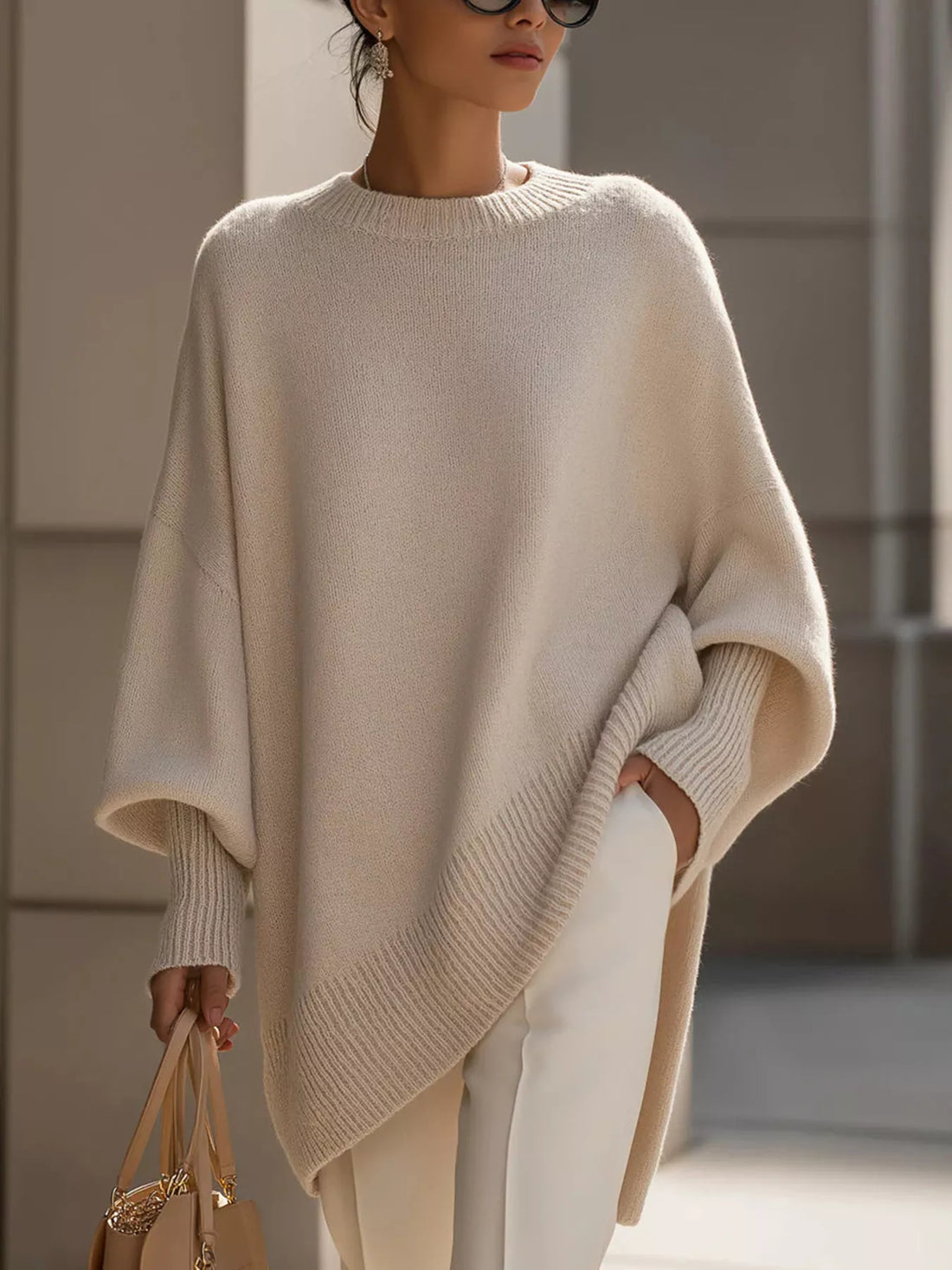 Oversized Batwing Sleeve Knit Sweater Apricot / S