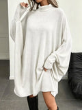 Oversized Batwing Sleeve Ribbed Turtleneck Dress