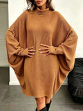 Oversized Batwing Sleeve Ribbed Turtleneck Dress