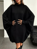 Oversized Batwing Sleeve Ribbed Turtleneck Dress