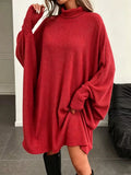 Oversized Batwing Sleeve Ribbed Turtleneck Dress