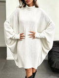 Oversized Batwing Sleeve Ribbed Turtleneck Dress