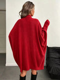 Oversized Batwing Sleeve Ribbed Turtleneck Dress