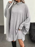 Oversized Batwing Sleeve Ribbed Turtleneck Dress
