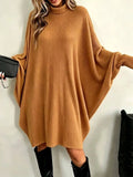 Oversized Batwing Sleeve Ribbed Turtleneck Dress Yellow / S