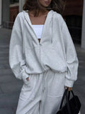 Oversized Zip-Up Hoodie and Wide-Leg Pants Set