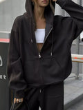 Oversized Zip-Up Hoodie and Wide-Leg Pants Set Black / S